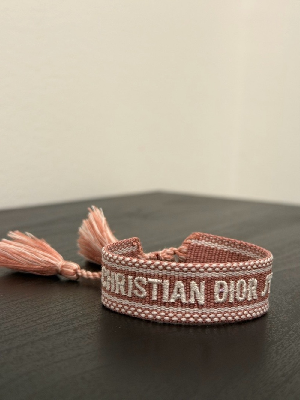 Christian Dior J’adior pink and white cotton woven adjustable bracelet
